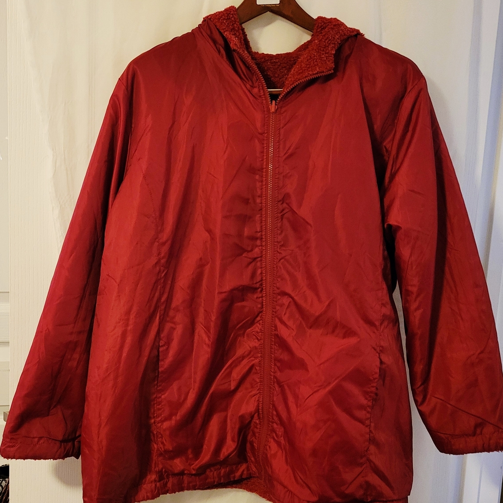 Plus Size Red Shepra Coat With Gray - Picture 3 of 4